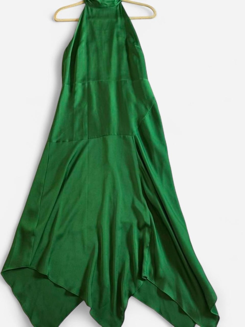 Vince Camuto Emerald Green Asymmetrical Satin Maxi Skirt